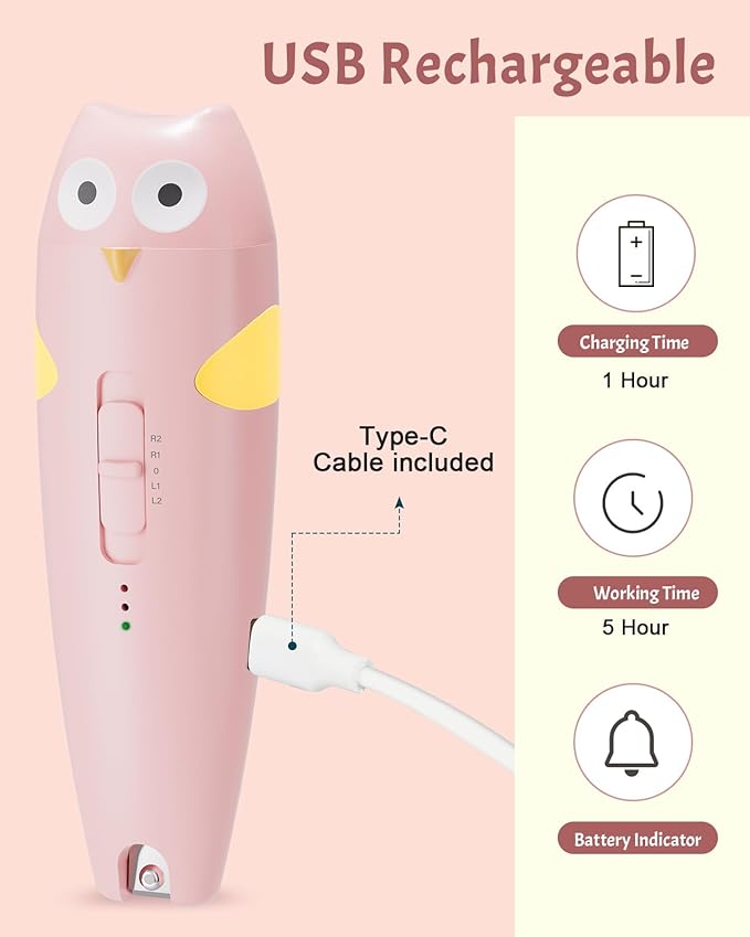 Lictin 2 in 1 Baby Nail Trimmer Electric, Safe Baby Nail File Kit Rechargeable, Baby Nail Clippers with Auto Light for Newborn, Infant, Toddler, Kids, 10 Replacement Grinding Heads, Trim and Polish