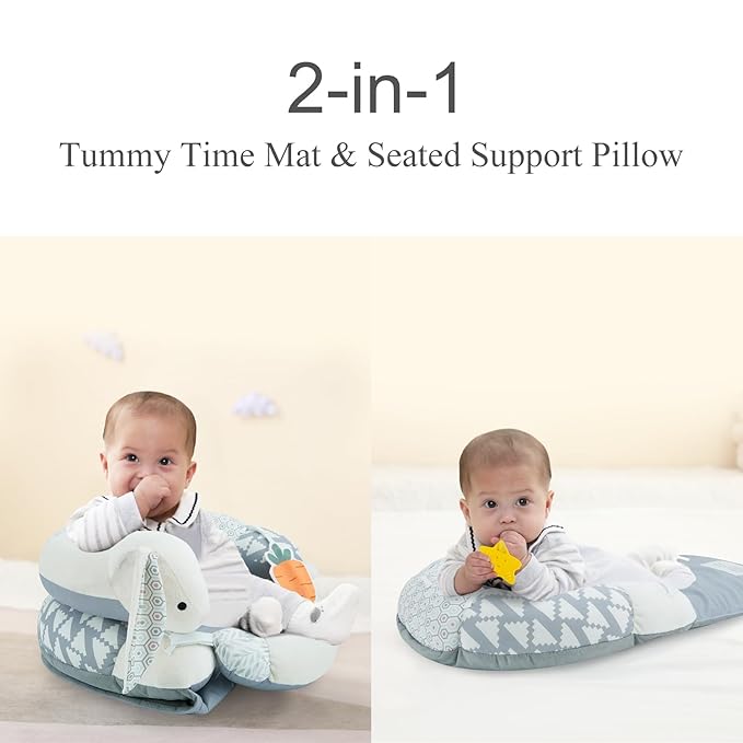 Lovvie & Joy 2-in-1 Tummy Time Mat & Seated Support Pillow,Baby Tummy Time Pillow Support for Newborns and Older Babies,with Detachable Support Pillow and Toys Rabbit