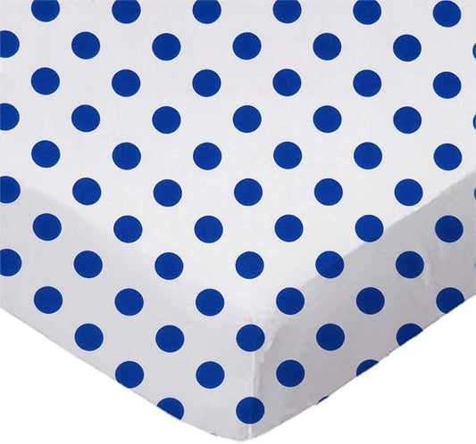 SheetWorld Baby Fitted Large Pack N Play Sheet 29.5 x 42 inches, 100% Cotton Woven Sheet, Unisex Boy Girl, Royal Polka Dots, Made in USA