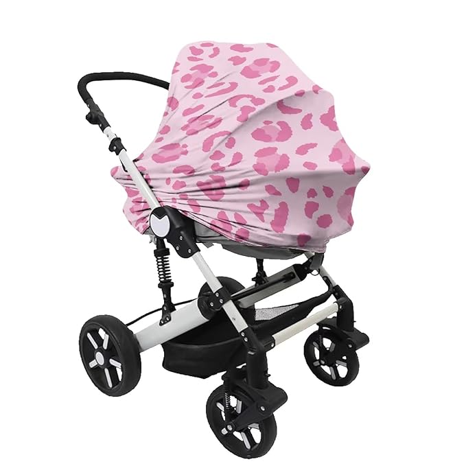 Forchrinse Pink Leopard Print Car Seat Cover for Babies Girls Breastfeeding Nursing Cover Infant Carseat Canopy Stroller Cover Soft and Breathable