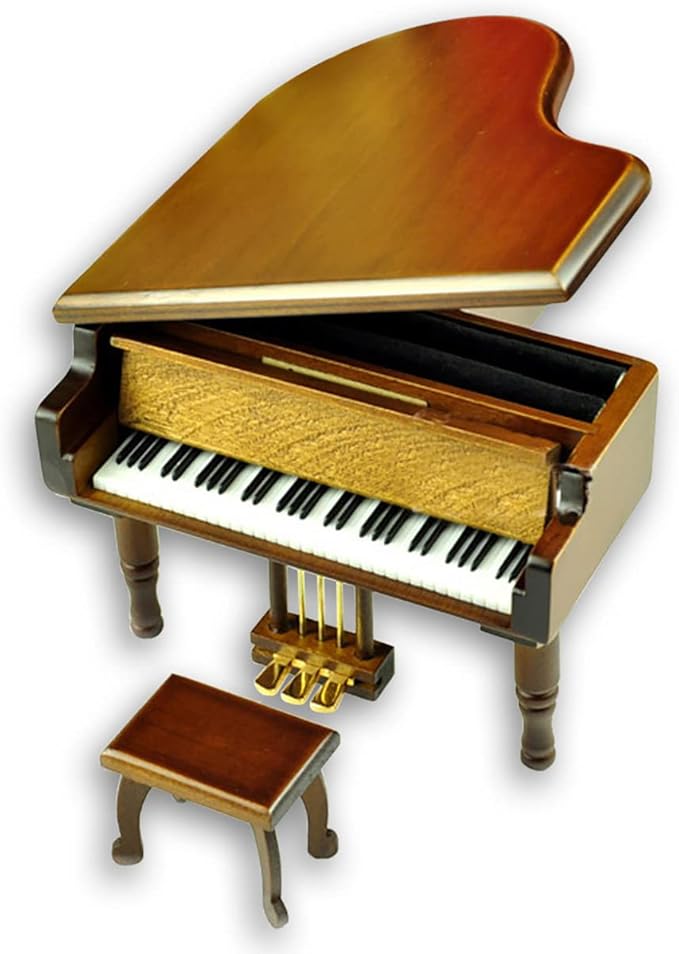 BinkeGG Play (When You Wish Upon a Star) Brown Wooden Grand Piano Wind up Music Box with Sankyo Musical Movement (65 Tunes Option)