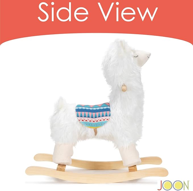 LOLA Rocking Horse Llama by JOON, Great for Toddler Development, Incredibly Soft Shaggy Fur, Safe Rocker with Sturdy Wooden Handles & Base, Boost Imagination & Creativity with Lullaby Sounds, White