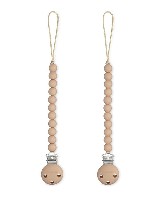 Comfy Cubs Pacifier Clips 2 Pack - 100% Food Grade Silicone Baby Pacifier Clips, BPA & PVC Free - CPSIA Certified, Lightweight and Flexible Baby Gifts - Beige