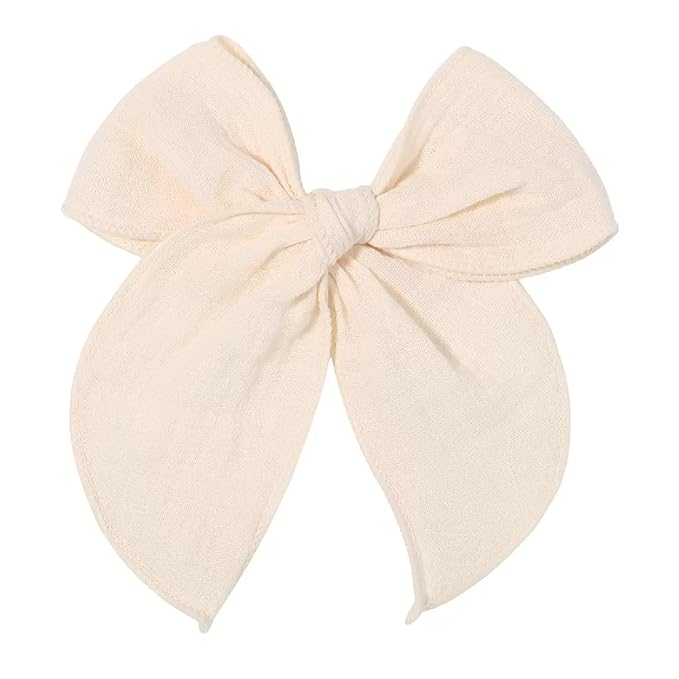 5.5 Inch Ivory Fable Hair Bow: Handmade Linen Cotton Hair Clip for Girls - 1 PCS