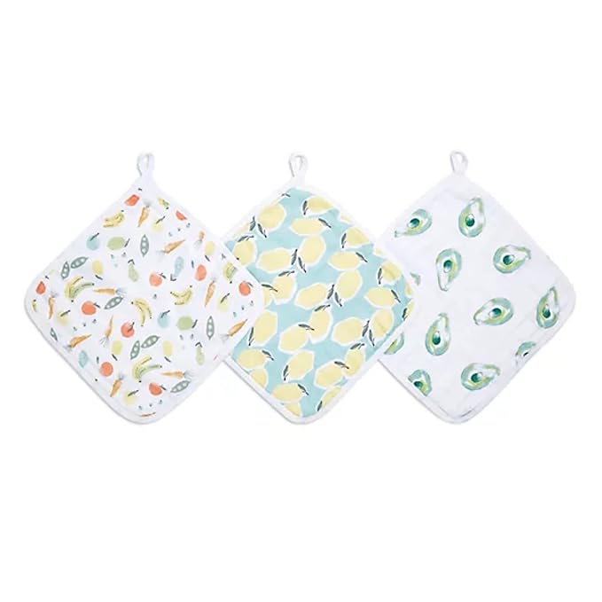 aden + anais Essentials Washcloth 3-Pack, Super Soft 100% Cotton Muslin, Gentle on Skin, 3 Absorbent 11x11 Layers, Softer with Every Use, Perfect for Babies, Infants, Toddlers, Farm to Table