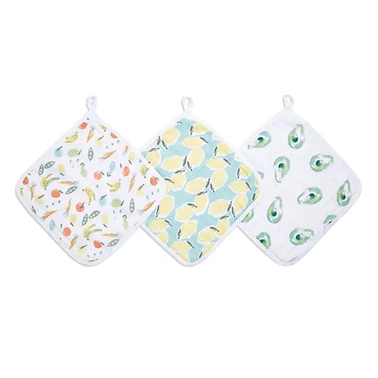 aden + anais Essentials Washcloth 3-Pack, Super Soft 100% Cotton Muslin, Gentle on Skin, 3 Absorbent 11x11 Layers, Softer with Every Use, Perfect for Babies, Infants, Toddlers, Farm to Table