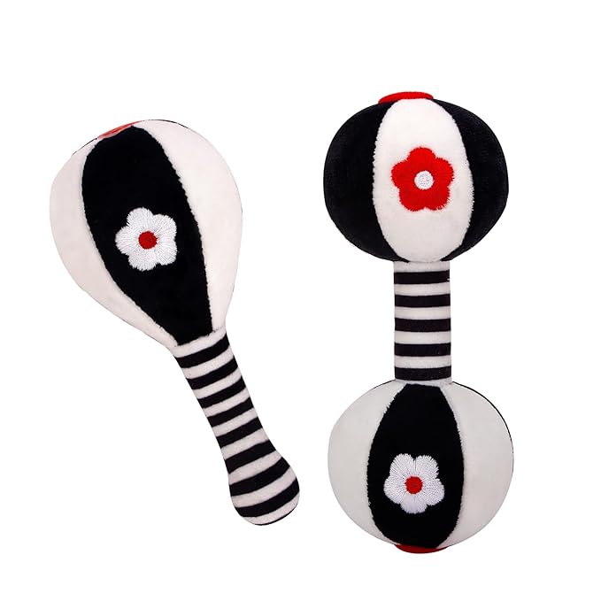 Soft Baby Rattles 0-6 Months - 2 Pack Infant Developmental Toys with Black & White Contrast | Sensory Newborn Toys for Girls & Boys | Set (BPA Free)