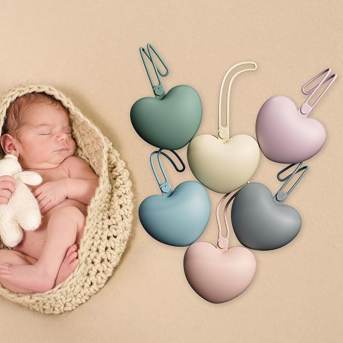 4PCS Pacifier Holder Case Set, 2pcs Silicone Portable Pacifier Pouch and 2pcs Transparent Pacifier Storage Container, Cute Heart Shape Pacifier Storage Case for Newborn Baby（Green&Blue）