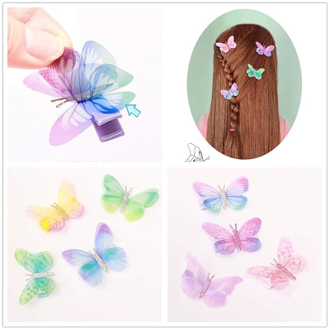 24 Pcs Baby Girls Hair Clips Butterfly Alligator Hair Clips Chiffon Hair Barrettes Hairpins Hair Accessories for Girl Teens Kids Babies Toddlers Women