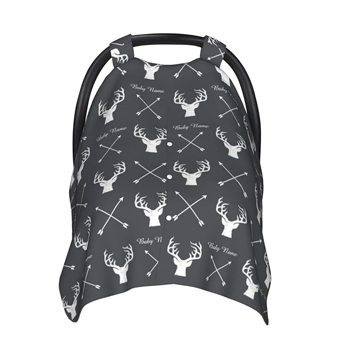 Personalized Deer and Arrow Baby Car Seat Canopy for Babies with Name, Custom Car Seat Covers Boys Girls, Peekaboo Opening Minky Nursing Breastfeeding Cover Infant Car Seat Canopies for Newborn