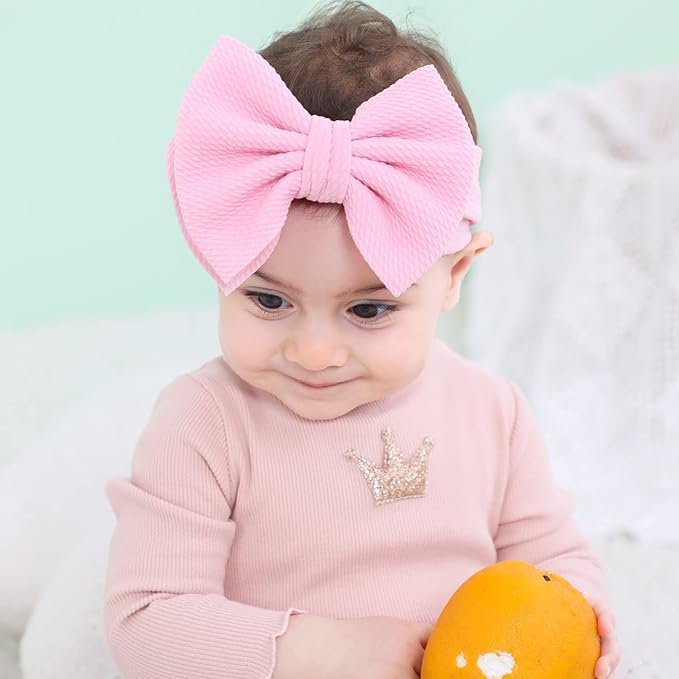 Cinaci 12 Pack Stretchy Elastic Wide Nylon Headbands with Solid Knot Big Hair Bow Headwraps Large Oversized Hair Bows Accessories for Baby Girls Infants Toddlers Kids