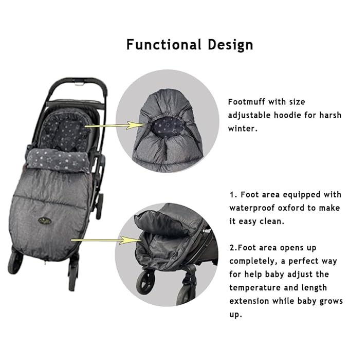 CozyMe Stroller Footmuff, Stroller Hooded Blanket for Toddler, Stroller Bunting Bag with Multi Purpose Fleece Lined Warm Winter Stroller Cover, M6-4T,Heather Grey
