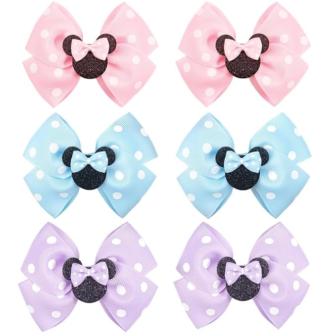 3 Pairs Mouse Ears Hair Bows Clips Hair Bow 4 Inches Cute Mice Ears Toddler Hair Accessories for Women Girls for Birthday Party Favor Halloween Christmas Decoration