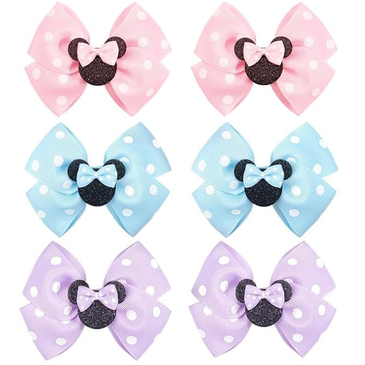 3 Pairs Mouse Ears Hair Bows Clips Hair Bow 4 Inches Cute Mice Ears Toddler Hair Accessories for Women Girls for Birthday Party Favor Halloween Christmas Decoration