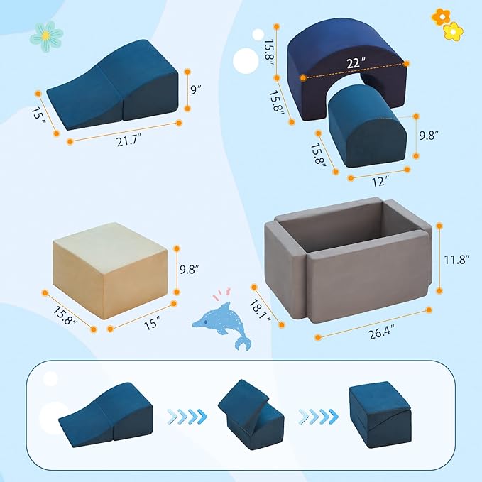 Climbing Toys and Blocks - Indoor Soft Foam Climber PlaySet for Toddlers, Kids, and Babies Ages 1-3 - Perfect for Crawling and Ball Pit Play