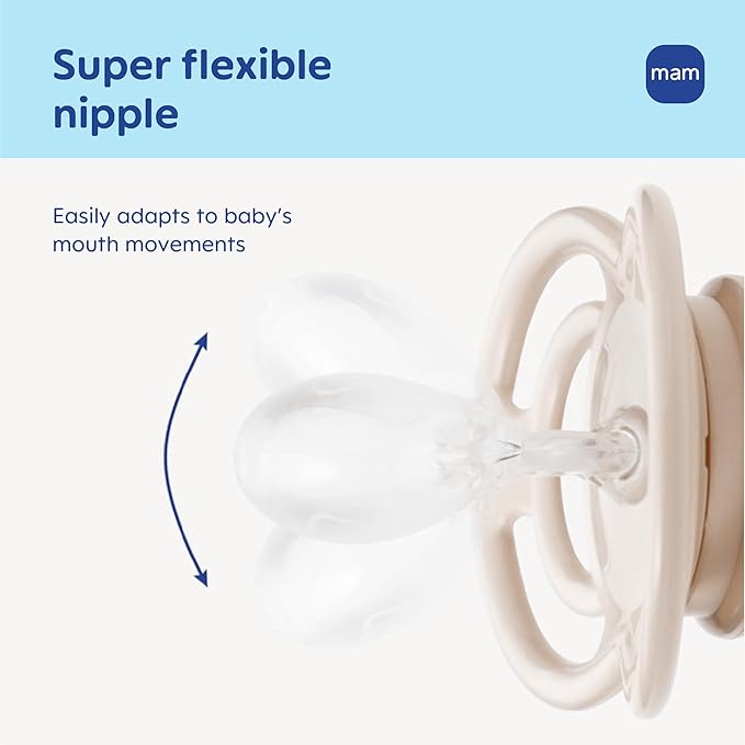 MAM Perfect Baby Pacifier 6-16 Months, Extra Thin Nipple, Developed with Orthodontists, Clinically Proven, Glows in The Dark, BPA-Free Silicone, Pack of 2, Made in Europe