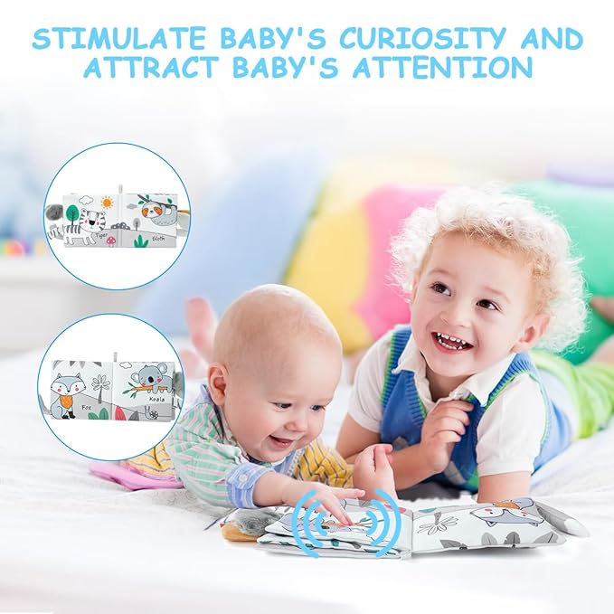 Vicloon Cloth Books, 3D Touch and Feel High Contrast Cloth Book, Baby Books Toys for Baby 0-12 Months, Soft Sensory Crinkle Book for Infants Toddler, Newborns Shower (Elephant)