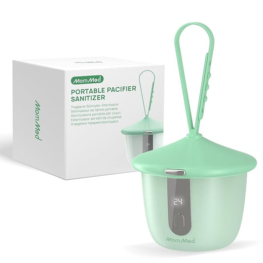 MomMed Portable Pacifier Sanitizer with Smart Display, Dual 60/180s Disinfection Modes, Auto Shut-Off, UV Pacifier Holder Case for Baby Pacifiers, Teethers, Bottle Nipples and More(Green)