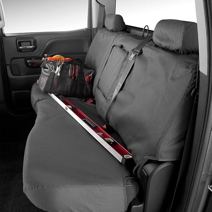 Covercraft Custom-Fit Rear-Second Seat Bench SeatSaver Seat Covers - Polycotton Fabric, Charcoal Black