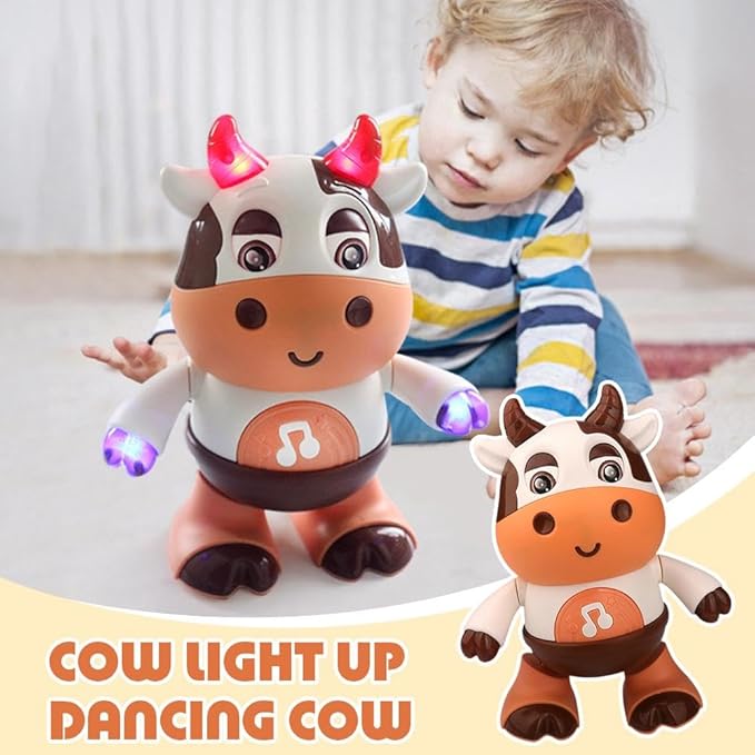 Upgrade Cow Light Up Dancing Cow, Singing and Dancing Cute Little Cow Music Lighting Swinging Dancing Robot Electric Doll Interactive Music Cow Crawling Toy with Music and Led Lights
