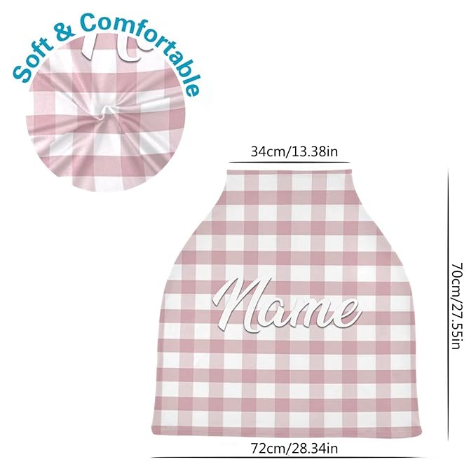 Personalized Baby Car Seat Cover for Babies, Custom Name Baby Car Seats Canopy for Girls, Nursing Breastfeeding Stroller Covers for Infant Newborn, Shower Gift (Pink Plaid)