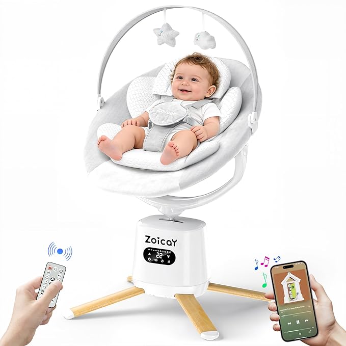 Zoicay Baby Swing with 9 Modes & 8 Speeds, Electric 3D-Motion Baby Swings for Infants, 360° Rotating Seat, APP & Remote Control, 6 Preset Lullabies, Portable Infant Swing for Indoor and Outdoor(White)