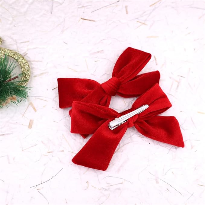 Vintage Velvet Bow Hair Clips for Baby Girl Kids Women Fall Velvet Christmas Hair Bows Barrettes Accessories (2 pcs 002 Red)