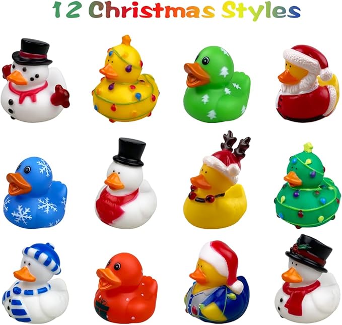 24 Pack Christmas Rubber Ducks Bath Toys for Kids Boys Girls Toddlers Christmas Party Favors Stocking Stuffers Gifts