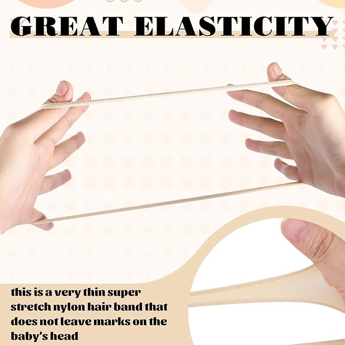 Zeyune 200 Pcs Nude Nylon Headbands and Hair Clips for DIY Christmas Bows, Interchangeable Soft Newborn Infant Toddler Girls Crafts