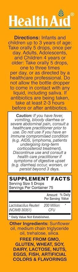 HealthAid InfantProbio 200 Million CFU Vegan Probiotic Drops for Infants & Children – Lactobacillus reuteri Strain – Daily Digestive Comfort & Gentle Colic Support, Non‑GMO, Gluten‑Free