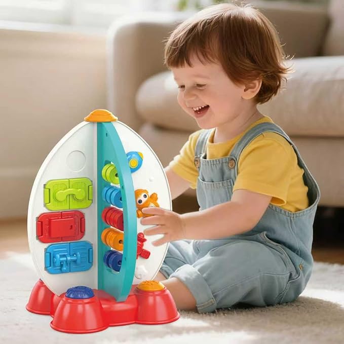 Space Toy for Toddlers 1-3, Musical Rocket Toy for 1 Year Old Boys Girls, Sensory Fine Motor Skills Interactive Toy with Lights & Songs, Birthday Gifts for Boys Girls