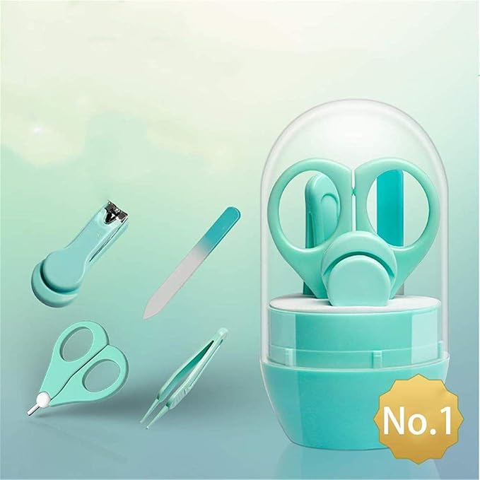 Baby Manicure Set, 4-in-1 Baby Grooming Kit, Premium Stainless Steel, Baby Nail Clippers, Scissor, File & Tweezer, Baby Nail Care Kit for Newborn, Infant & Toddler (Green)