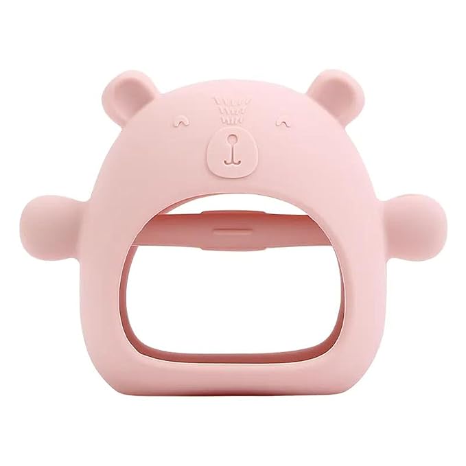 Anti-Drop Baby Teething Toy, BPA Free & Food-Grade Premium Silicone Bear Mitten Teether to Soothe Sore Gums and Relieve Pain, Chew Toy for Sucking Needs for 3m+ Infants (Blush Pink)