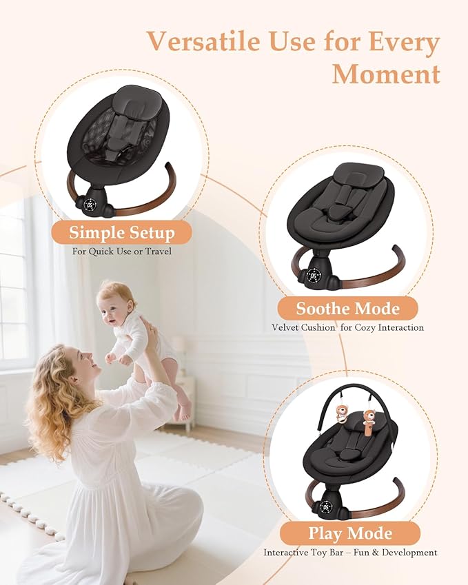 Baby Swing for Infants, Electric Baby Swing with Bluetooth, Portable Infant Swing with 5 Speeds, 10 Lullabies, 5-Point Harness & Remote Control, for Newborns Infants Indoor Outdoor Use (Black)
