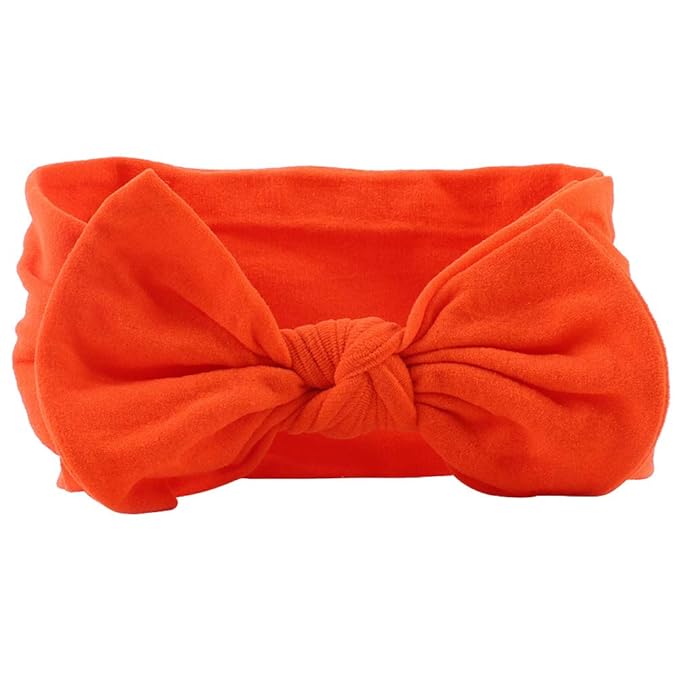 AKOAK 1 Pack Solid Color Skin-friendly Baby Headband Elastic Soft Nylon Headband Cute Baby Bow Headband (Orange)