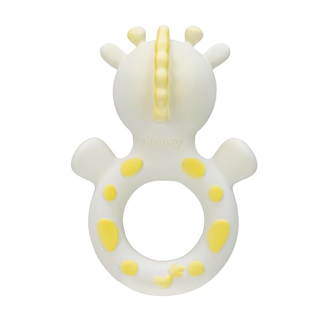 Nuby Giraffe Teether for Infants - 100% Natural Rubber Baby Teething Toy - Easter Basket Stuffer - Easy-Grip and Multi-Textured Surfaces - 3+ Months