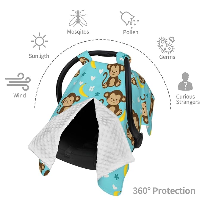 Monkey and Banana Baby Car Seat Canopy and Nursing Cover for Breastfeeding Multi-Use Cover Lightweight Infant Stretchy Carrier Cover for Newborn Girls Boys