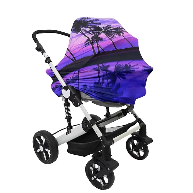 Purple Car Seat Covers for Babies,Multi-Purpose Palm Tree Hawaiian Privacy Nursing Covers & Breastfeeding Scarf Baby Shower Gifts for Mom Unverisal Fit