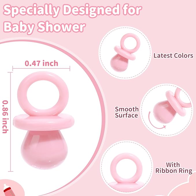 200 Mini Pacifiers Baby Shower Game Girl, 0.86’’ Plastic Pacifiers Baby Shower Game, Bulk Baby Shower Pacifiers for Gender Reveal Baby Shower Decoration DIY, Table Scatter, Baby Shower Favors (Pink)