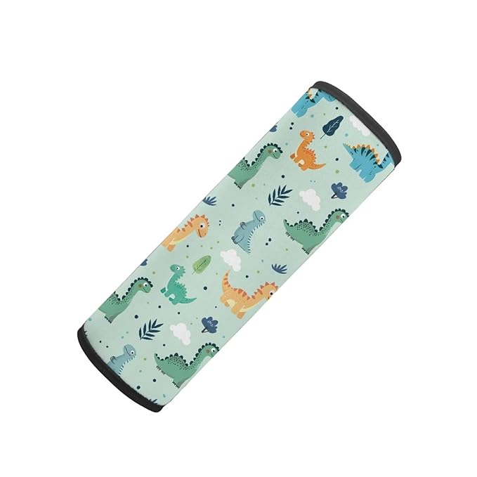 Biyejit Green Dinosaurs Car Seat Neck Cover, Car Seat Strap Cover, 2 Pack Seat Belt Cushions Pads, Shoulder Strap Protectors, Reversible Pram Harness Covers, Baby Neck Pad Protector