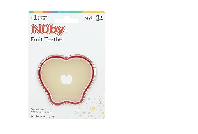 Nuby 100% Silicone Fruit Teether, Apple, 3M+