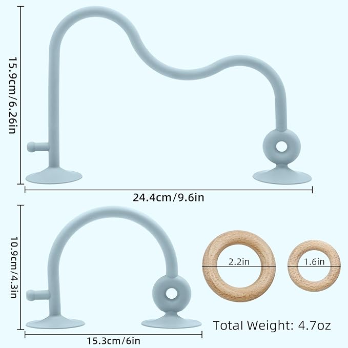 Baby Sensory High Chair Suction Toys for Infant Toddlers 12 18 Months, Food Grade Silicone String with Oak Loop Montessori Educational Parent-Child Baby Bath Toy Gift for Birthday or Easter (Blue)