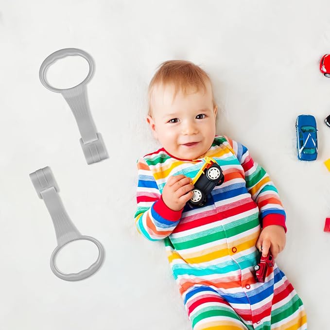 SAFIGLE 2Pcs Baby Playpen Pull up Rings：Pull up Rings for Play Pen，Baby Walking Exercises Assistant - Playpen & Crib Hanging Loop Accessories for Help Stand up Walking Training Tool Newborn (Grey)