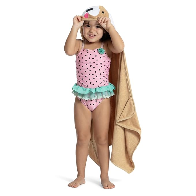 Delta Children Personalized Kids Hooded Bath Towel with Pockets - Super Soft and Absorbent- Great Gift for Boys and Girls, Tan Dog