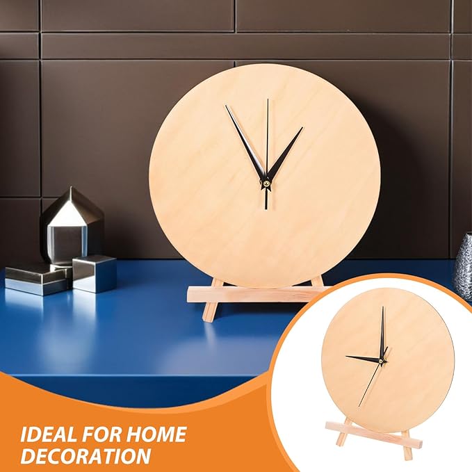 BESPORTBLE 1 Set DIY Clock Face: Unfinished Wooden Dial 12" - Round Clock Face Blank with Pointer & Easel for Crafts Desk Decor Painting and DIY Projects