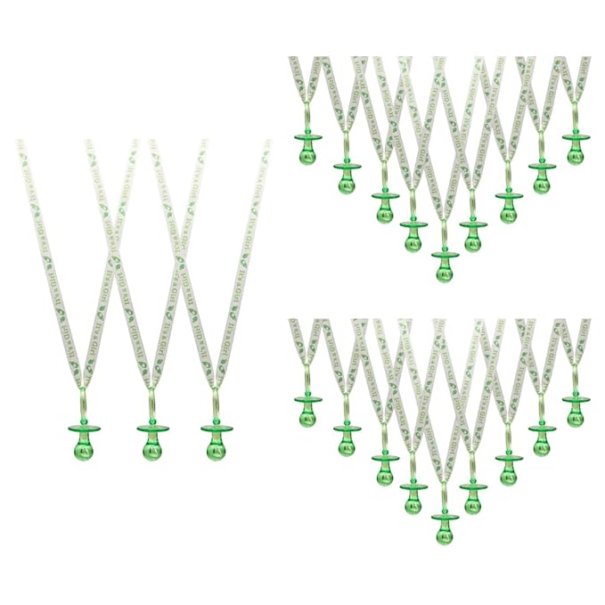 36 Pieces It's a Girl Baby Shower Pacifiers Necklace Acrylic Baby Party Favors Charm Pacifiers Necklace Grosgrain Ribbon Party Decorations Table Scatter (Green)