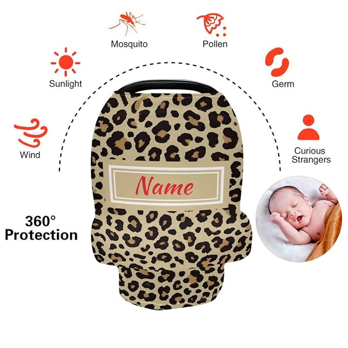 Custom Cheetah Leopard Baby Car Seat Cover Personalized Your Name Nursing Covers Breastfeeding Scarf Infant Carseat Canopy for Mom Baby Gift