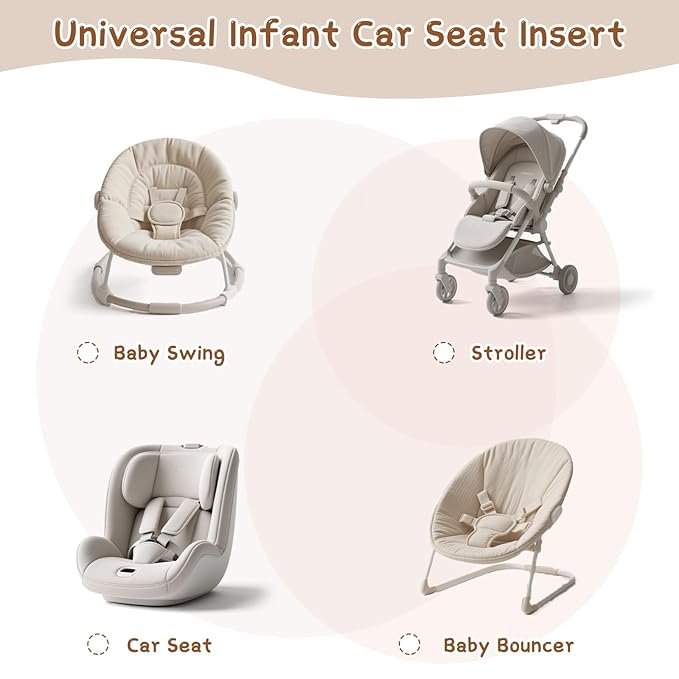 Baby Car Seat Head Body Support & Strap Covers, 2 in 1 Infant Car Seat Insert, Reversible Soft Breathable Newborn Cushion Pads for Preemie, Perfect for Baby Carseats, Strollers, Swings (Brown)