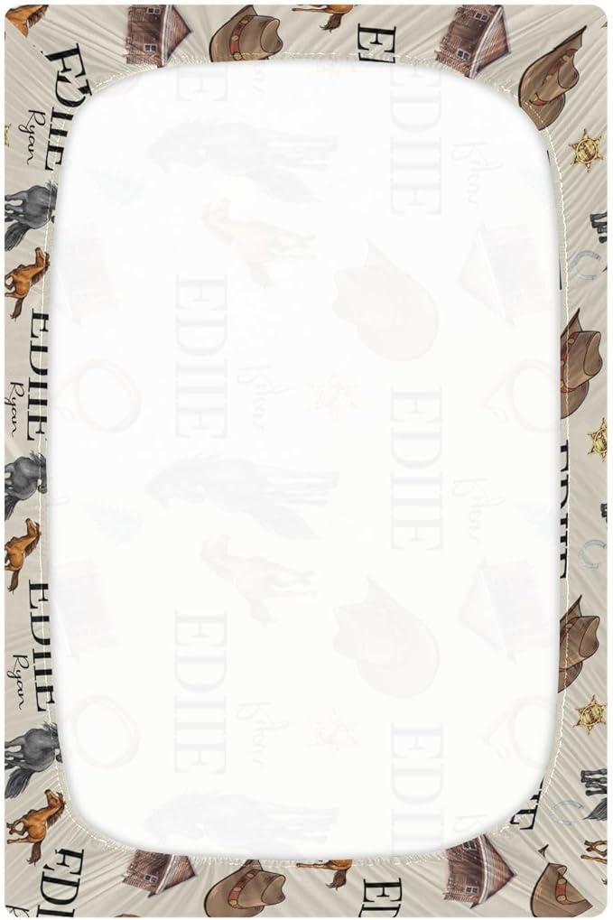 Personalized Pack 'n Play Sheets - Custom Cowboy Mesh Crib Sheets with Baby Name, Soft Breathable Material