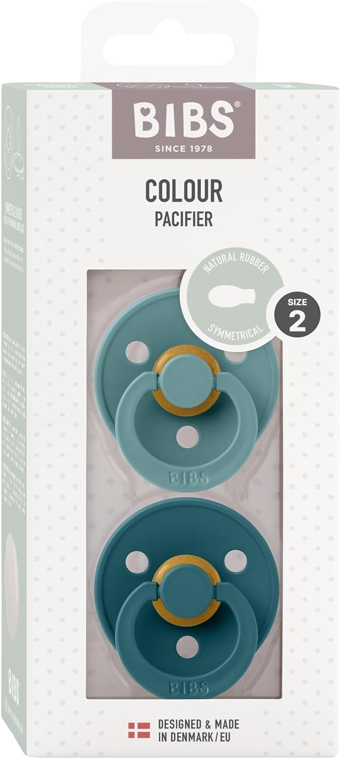 Bibs Pacifiers Color Collection, Set of 2 BPA-Free Latex Pacifiers Made in Europe, Round Nipple Baby Pacifier.